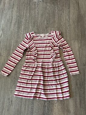 Gymboree girls raspberry maroon, grey, pink, cream stripe knit dress (M, 7-8)